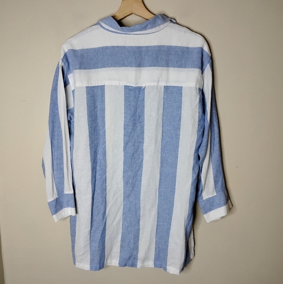 Linen-Blend Striped Popover Tunic | Blue/White | Collared | NWT M - Picture 6 of 9